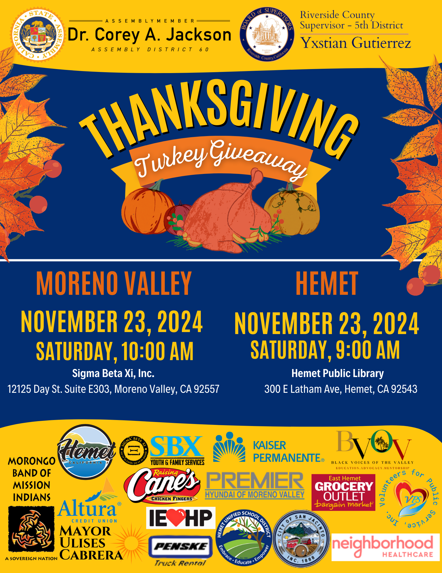 Thanksgiving Turkey Giveaway | Official Website - Assemblymember Corey ...