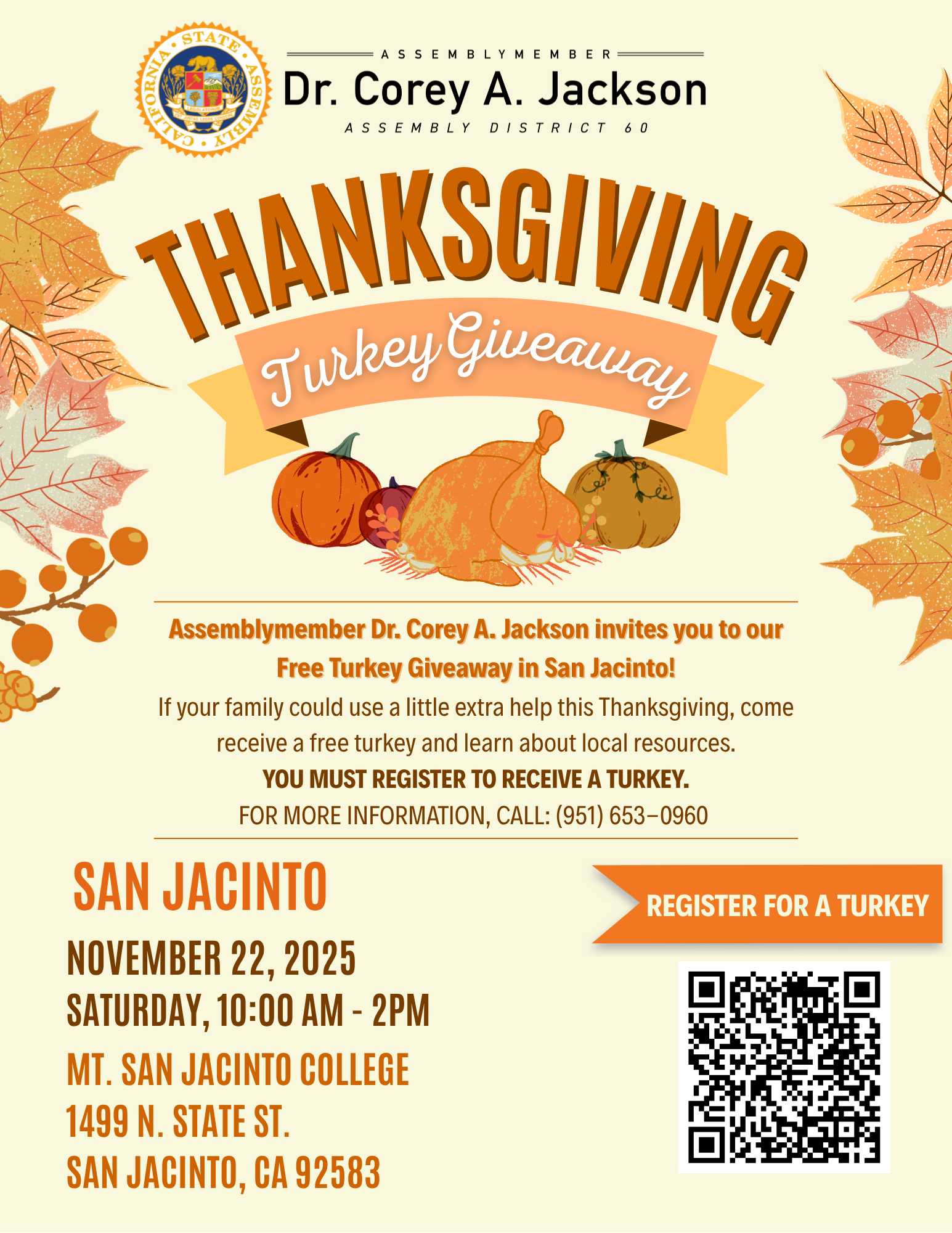 Flyer with information about the Turkey Giveaway.