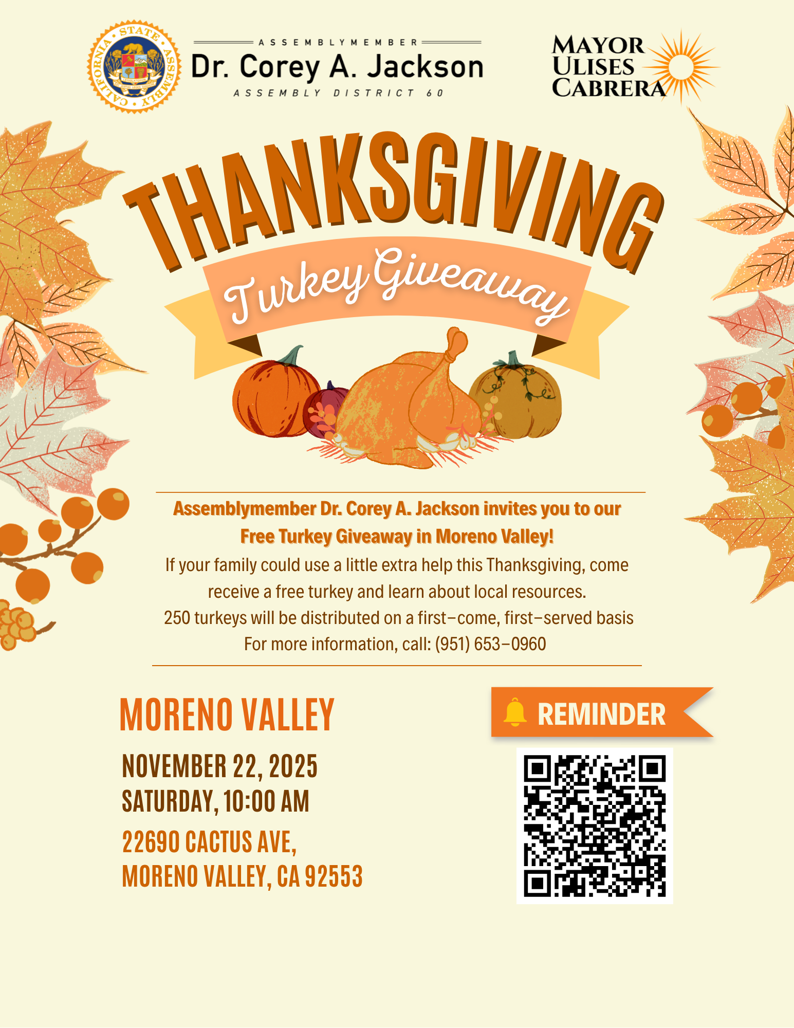 Flyer with information about the Turkey Giveaway.